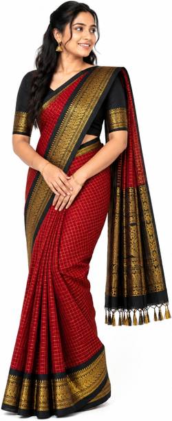 iyswariyam Checkered, Woven Handloom Cotton Blend Saree
