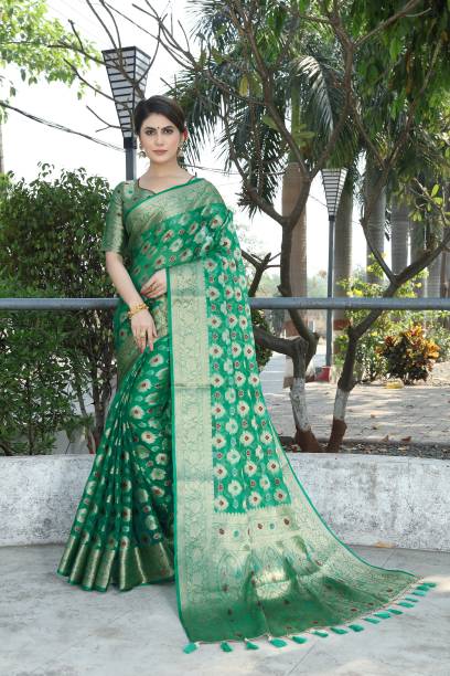 Self Design Banarasi Organza, Cotton Silk Saree Price in India