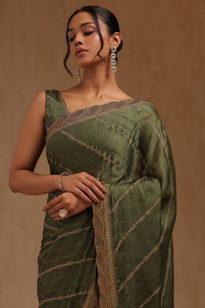 Embellished Saree with Attached Blouse Chiffon Saree