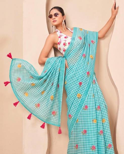 Sanwariya Silks Checkered Bollywood Cotton Linen Saree