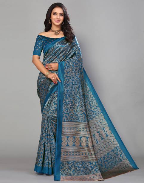 Floral Print, Geometric Print, Printed Banarasi Cotton Silk, Silk Blend Saree Price in India