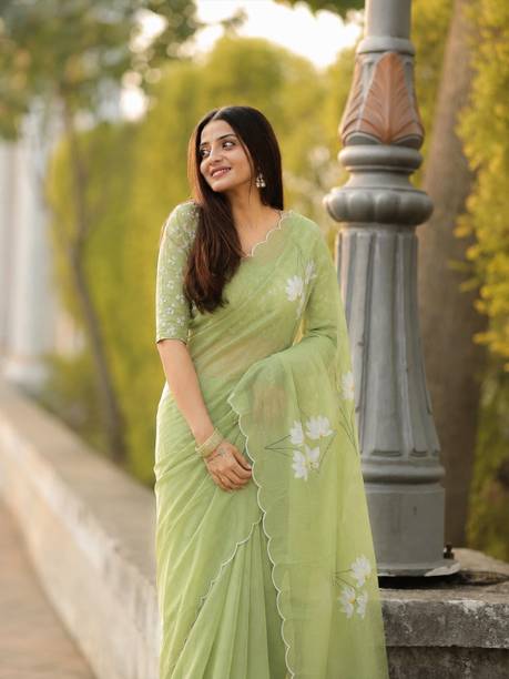 Floral Print Daily Wear Cotton Linen Saree