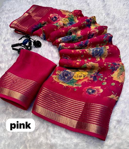 Floral Print, Woven Bollywood Georgette Saree