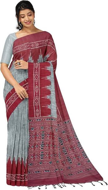 Joyguru Textile Printed Sambalpuri Cotton Blend Saree - Image 4