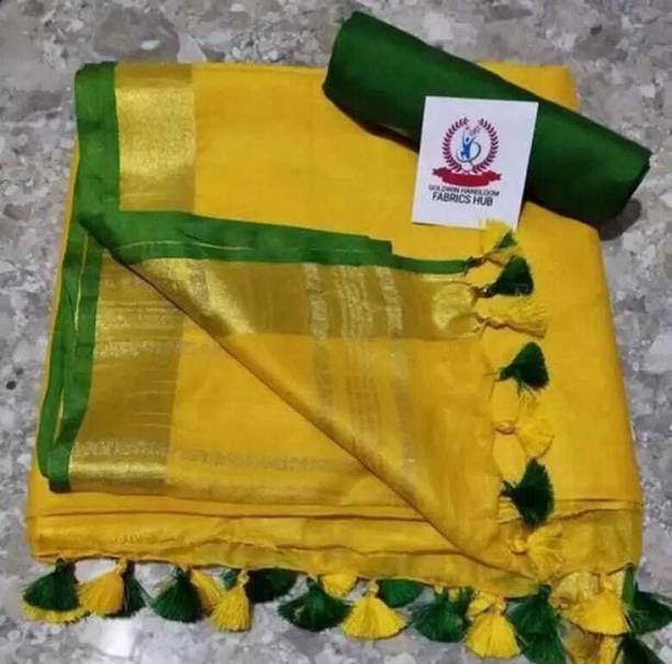 HAIDER ALI AND SONS Solid/Plain Bollywood Cotton Linen Saree
