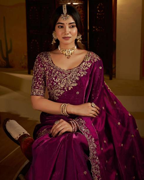 Embroidered Bollywood Pure Silk, Satin Saree