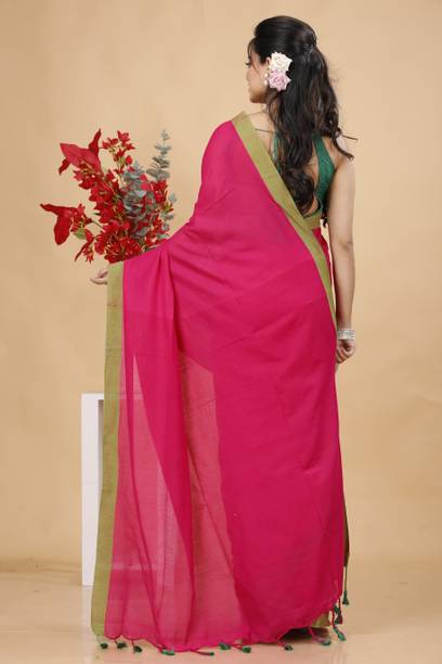 SLAGHA Solid/Plain Handloom Pure Cotton Pink Sarees Online @  | galgota.in - Image 6