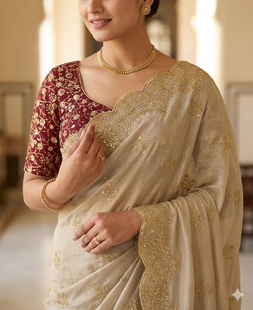 Embroidered, Embellished, Floral Print Bollywood Georgette Saree