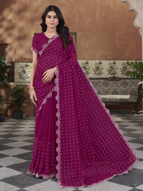 Sariya Embellished Bollywood Georgette Pink Sarees Online - Image 2
