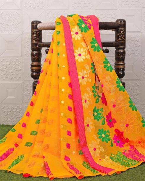 Yellow Jamdani Cotton Summer Saree main image 1