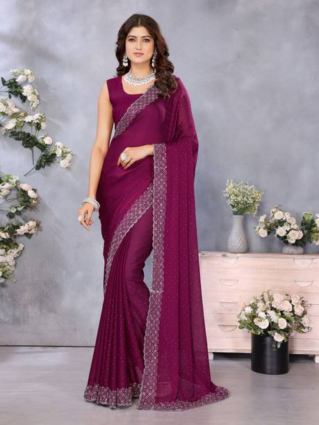 Divastri Embroidered, Embellished Bollywood Chiffon Saree