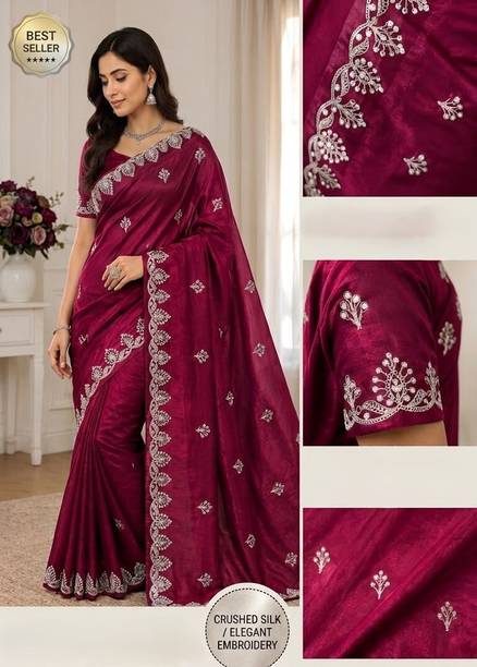 MAITREE FASHION Embroidered Bollywood Satin Saree