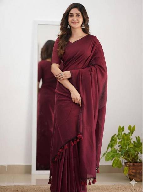 Solid/Plain Handloom Pure Cotton Saree