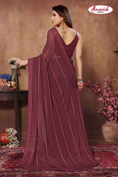 Anand Sarees Embellished, Striped, Self Design Bollywood Satin Saree - Image 3