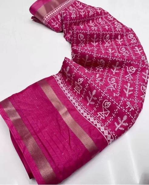 HouseOfCommon Printed Kalamkari Cotton Silk Saree