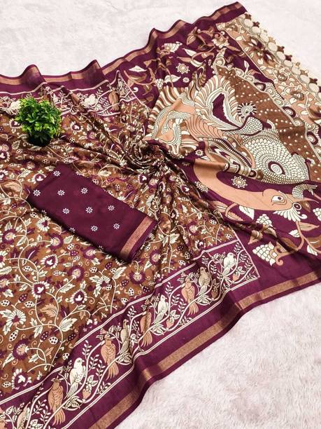 Embellished, Self Design, Floral Print, Woven, Printed Bollywood Mulmul, Cotton Blend Saree
