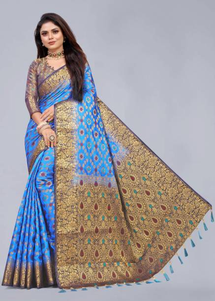 Self Design Banarasi Cotton Silk Saree Price in India