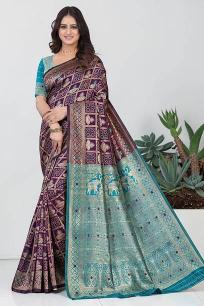 REZAA HOMEZZ Woven Patola Cotton Silk, Jacquard Saree