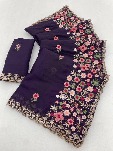 Embroidered, Self Design, Embellished Bollywood Georgette Saree