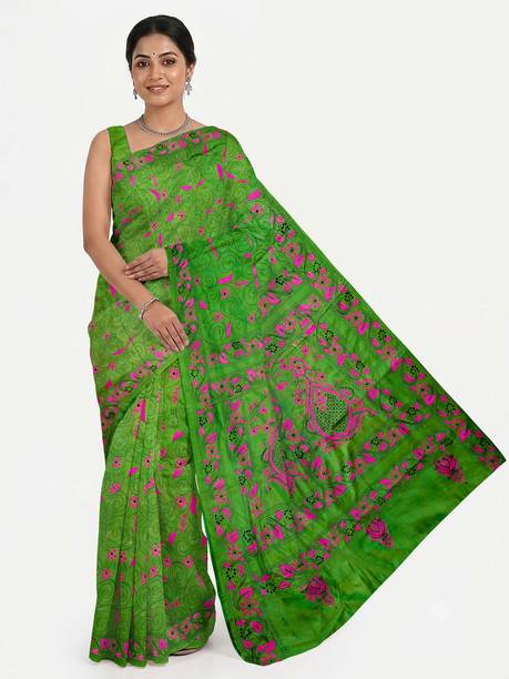 SHRISTI CLOTHINGS Embroidered Kantha Silk Blend Saree