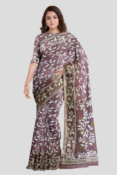Floral Print Jamdani Cotton Blend Saree