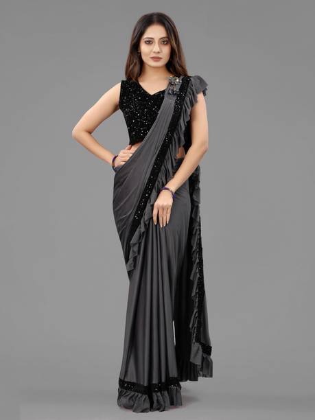 3Buddy Fashion Solid/Plain Bollywood Lycra Blend Saree