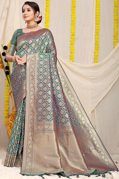 AMIRAT CLOTHING Self Design Patola Pure Silk Saree