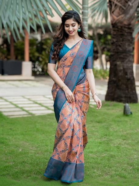 Floral Print Banarasi Silk Blend Saree