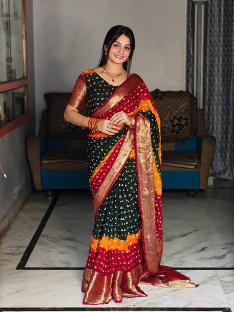 Printed Bandhani Silk Blend Saree