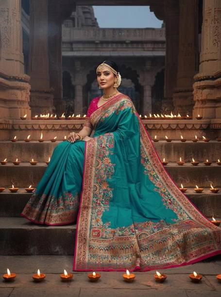 Sariya Woven Banarasi Semi-Pashmina, Jacquard Saree