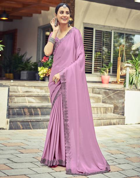 Samah Embellished Bollywood Satin Pink Sarees Online @  | galgota.in - Image 2