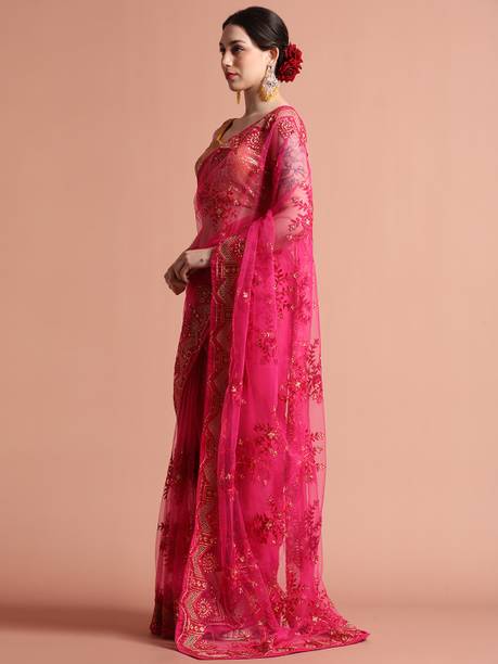 Jaipur Kurti Embroidered Bollywood Net Saree - Image 2