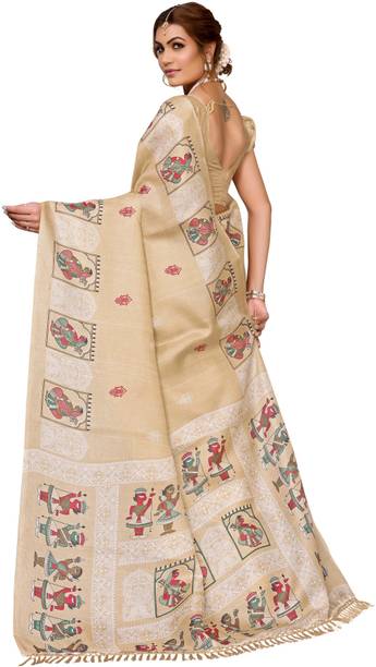 Priyashi Floral Print Mysore Art Silk Beige Sarees Online @  | galgota.in - Image 2