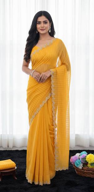 Striped, Self Design, Embellished Daily Wear Cotton Blend Saree