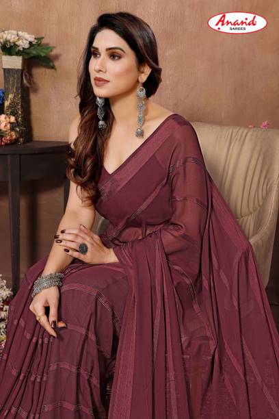 Anand Sarees Embellished, Striped, Self Design Bollywood Satin Saree - Image 5
