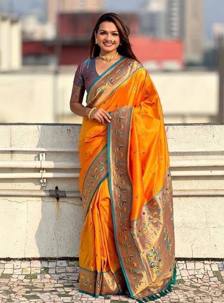 SICHYAH Woven, Self Design Paithani Pure Silk Saree