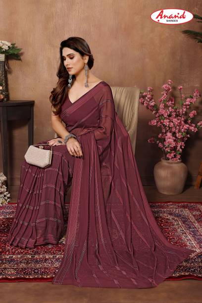 Anand Sarees Embellished, Striped, Self Design Bollywood Satin Saree - Image 4