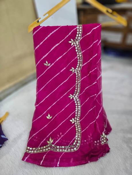 Hand Painted, Tie-Dye Leheria Chiffon Saree