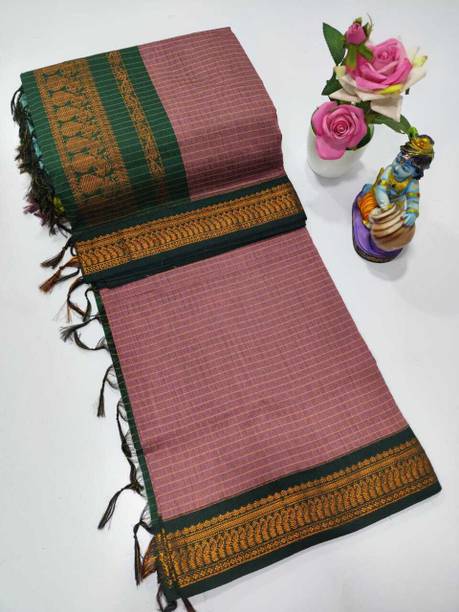 Woven, Temple Border Daily Wear Cotton Blend Saree