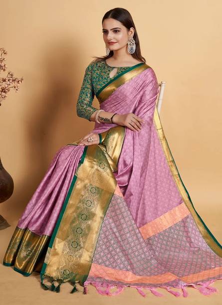 VILLAGIUS Woven Dharmavaram Jacquard Saree - Image 4