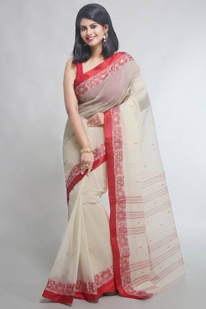 WoodenTant Woven Tant Pure Cotton Saree (White)