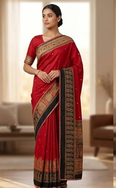 meggh Printed Banarasi Semi-Pashmina Saree