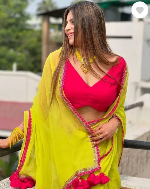 Salco Printed Banarasi Georgette Light Green, Pink Sarees Online @  | galgota.in - Image 3