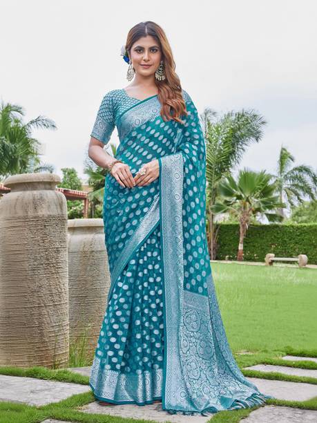 Printed Banarasi Georgette, Jacquard Saree