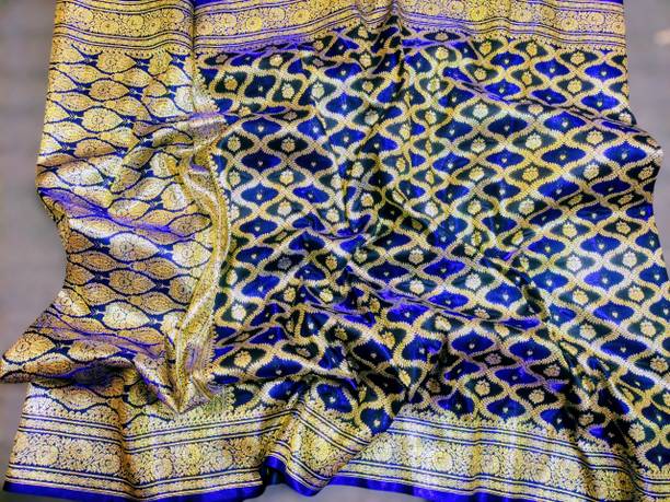 Sabyasachi Woven, Floral Print Banarasi Handloom Satin Saree
