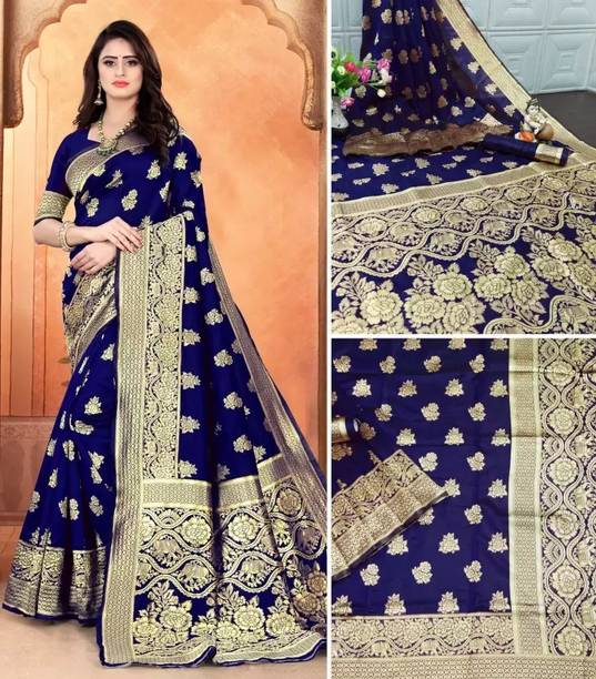 Self Design Banarasi Cotton Blend, Pure Silk Saree