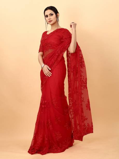 Noise Embroidered Bollywood Net Saree - Image 4