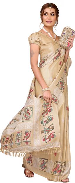 Priyashi Floral Print Mysore Art Silk Beige Sarees Online @  | galgota.in - Image 3