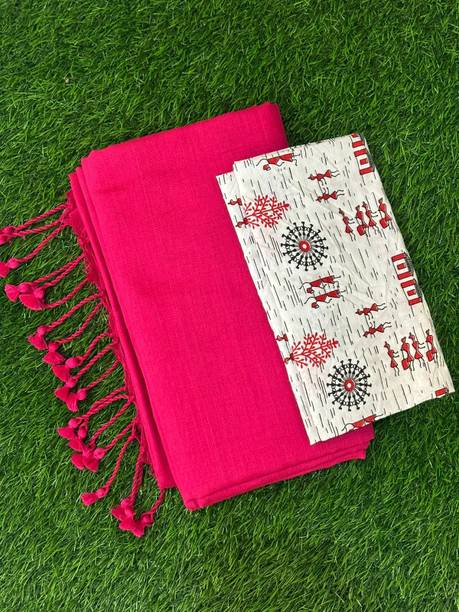 TARAMAACREATION Solid/Plain Bollywood Handloom Pure Cotton Saree