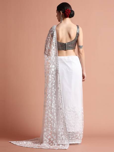 Jaipur Kurti Embroidered Bollywood Net Saree - Image 5